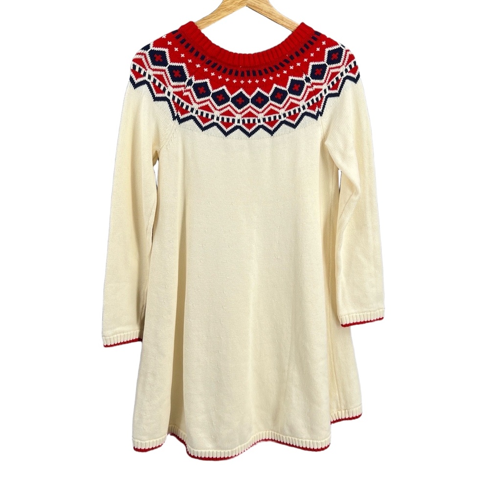 Hanna Andersson Sweater Dress Red White Knit Scandinavian Traditional Kids 12 - Picture 2 of 5